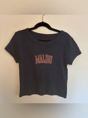Brandy Melville Navy Malibu Crop Top with Red Lettering